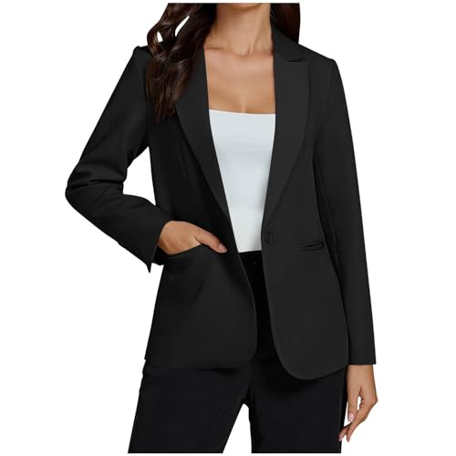 Chaquetas de traje para mujer, blazer básico con cuello de solapa con bolsillos de chorro y un botón para mujer, para negocios, casual, oficina, trabajo, ropa de abrigo ligera, ropa exterior My Orders