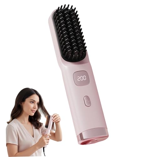 Cepillo alisador de cabello inalámbrico con tecnología iónica, 4 niveles de calor para cabello liso y brillante, cepillo alisador portátil para modelado rápido en casa o viaje miniatura 1