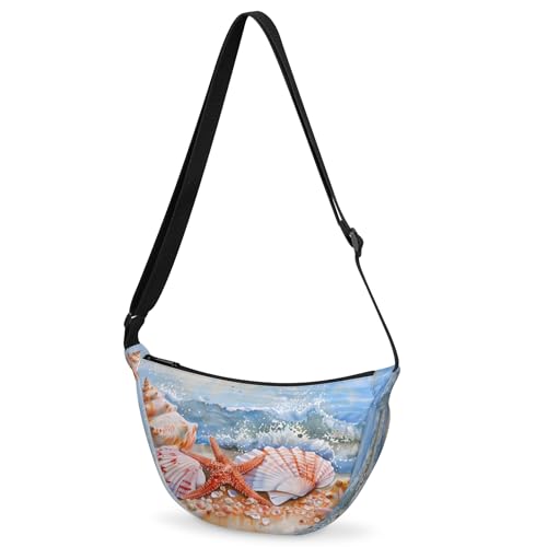 Crescent Bag for Women Men, Lightweight Medium Folding Crescent Moon Bag, Single Shoulder Bags with 2 Small Pockets