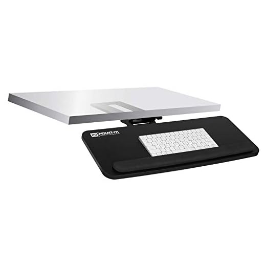 Mount-It! Adjustable Under Desk Keyboard Tray, Ergonomic Computer Keyboard and Mouse Platform with Wrist Rest Pad, Keyboard Slide Out Tray with Height, Tilt and Swivel Adjustment, Black (MI-7132)
