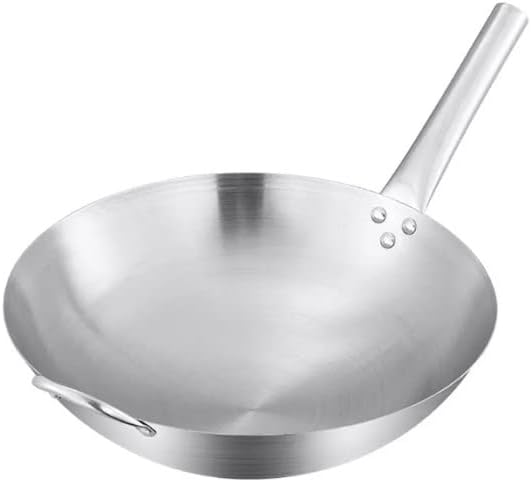 YUNIVERSEWelding Handled Stainless steel Wok Chinese cooking wok Uncoated Pan Frying wok Gas stove Cooker Pan stir Fry Pan Kitchen Cookware Kadai Pan (38CM)