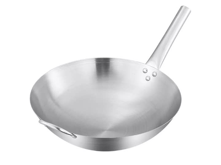 YUNIVERSEWelding Handled Stainless steel Wok Chinese cooking wok Uncoated Pan Frying wok Gas stove Cooker Pan stir Fry Pan Kitchen Cookware Kadai Pan (38CM)