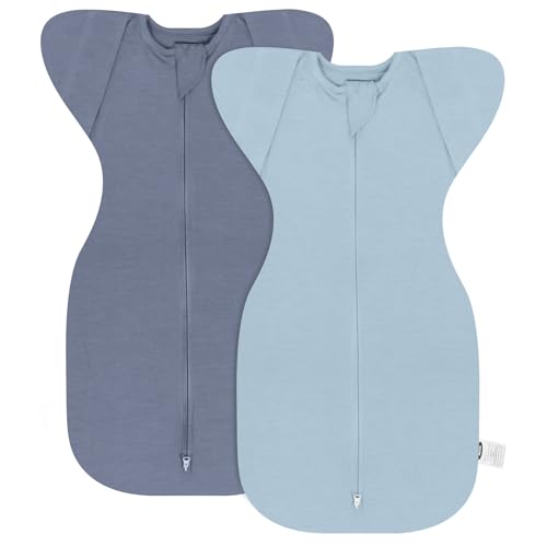 Image of MEXXI Swaddle Baby Sleep Sack With Arms Up, 2 Pack Baby Transitional Swaddle with Double Zipper,0.5 TOG, 8-13 lbs, S