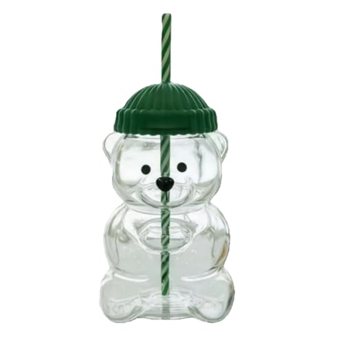 REEDQW New 20 ozCute Bear Sucker Cup with Lid Straw Glass Glass Bear Cup Bear Straw Cup Coffee Beer Red Wine Cocktail Beverages Glass Utensils Friend Gift (green-B)