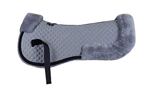 Engel Reitsport Lammfell Sattelkissen SAKIS2-M-GRA-SIL mit Fellrand vorne und hinten Steppstoff grau Fell Silber Grösse M Cover