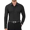 DEMEANOR Stretch Mens Dress Shirts Long Sleeve Muscle Fit Wrinkle Free Button Down Casual Solid Shirt Black M
