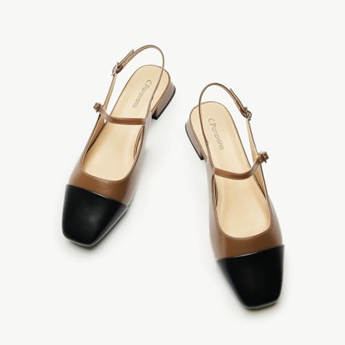 Image of C.Paravano Women's Square Toe Slingback Block Heel Sandals