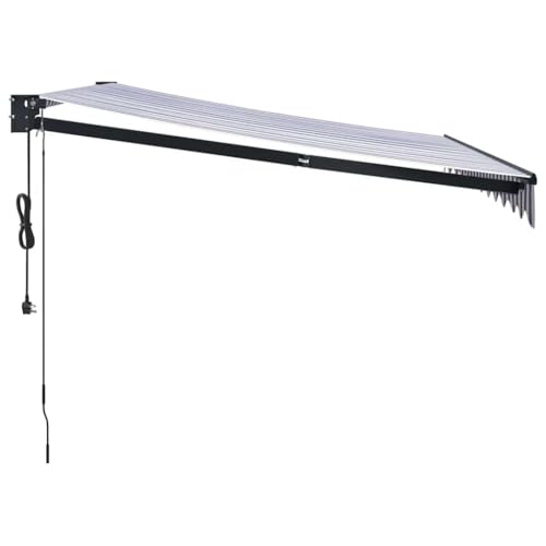 Store électrique 3,5x2,5m bleu et blanc avec télécommande et manivelle pour terrasse - 5