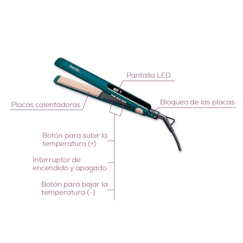 Image of Beurer HS 50 Ocean Premium Hair Straightener for women I German Engineering I Ceramic Keratin Plates I Temperature Settings I LED Display I Auto Shut-Off I 360 Swivel Cord I Spring Plates I Fast Heat-Up I 3-Year Warranty I Green in color