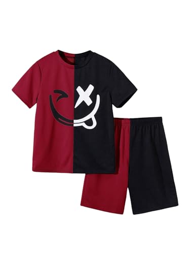 Image of RoseSeek Boy's 2 Piece Outfits Floral Print Short Sleeve Crewneck T Shirt and Shorts Set Summer Outfits