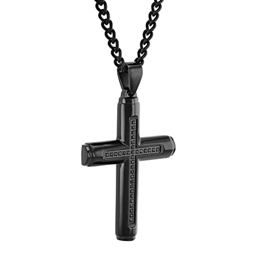 Men’s .20 cttw Black Diamond Cross Pendant in Black Stainless Steel on 24 Inch Chain – Christian Faith Necklace4