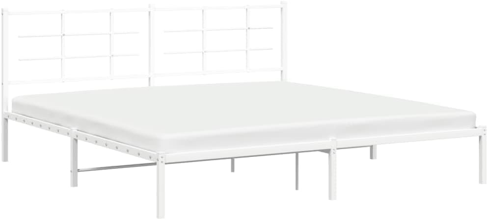 White Powder-Coated Steel Bed Frame Double Size with Headboard Modern Minimalist Bedroom Furniture Sturdy Heavy-Duty Platform Foundation for Mattress Support
