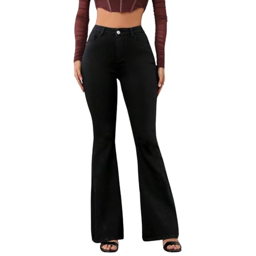 Image of Women Bellbottom Black Denim High Waist Jeans | Regular Fit Jeans for Women | Jeans Pant for Women