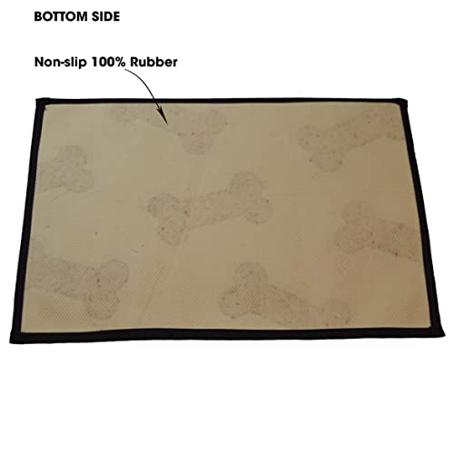 PetRageous 10216 Scattered Bones Tapestry Non-Skid Machine Washable Dog Placemat for Pet Feeding Areas with Rubber Backing 13-Inch by 19-Inch for Dogs, Grey