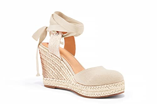 Image of FISACE Womens Summer Espadrille Heel Platform Wedge Sandals Ankle Buckle Strap Closed Toe Shoes