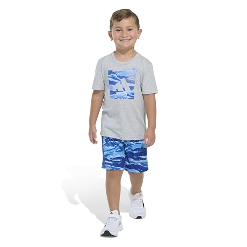 Image of adidas Boys' Short Sleeve Cotton Heather Tee Shirt and Aop Camo Short Set