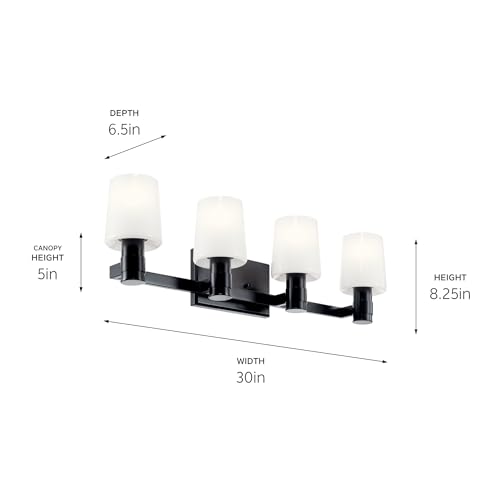 Image of Kichler Adani 4-Light Bathroom Vanity Light Fixture with Opal Glass in Black, Modern Wall Mount Lighting for Bathroom Over Mirror and Vanity (8.25 in x 30 in), 55177BK