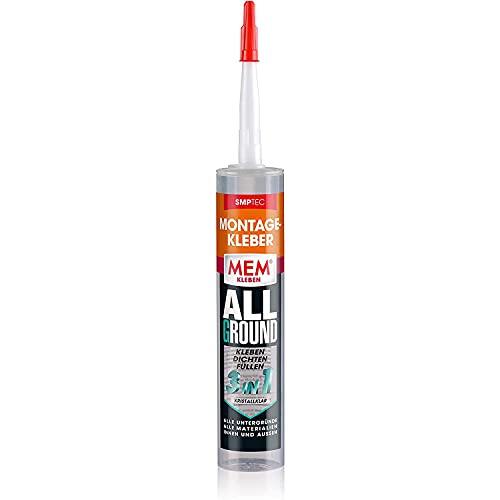 MEM Montage-Kleber Allground 3in1, Zum Kleben, Dichten und Füllen, Kristallklar, Wasser- und UV- beständig, Für fast alle Untergründe, Lösemittelfrei, 300 g Kartusche MEM Montage-Kleber Allground 3in1, Zum Kleben, Dichten und Füllen, Kristallklar, Wasser- und UV- beständig, Für fast alle Untergründe, Lösemittelfrei, 300 g Kartusche