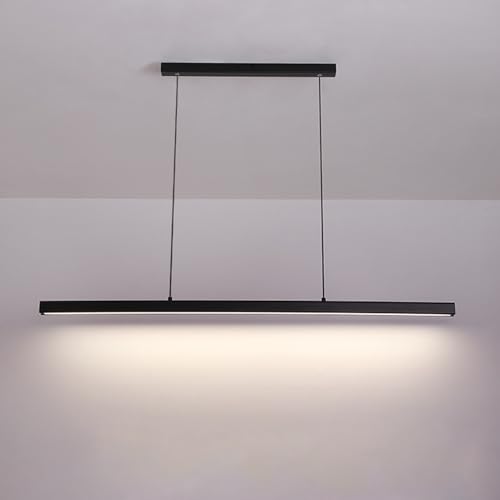 Lampe suspendue moderne de bureau : lustre LED linéaire noir pour salle à manger