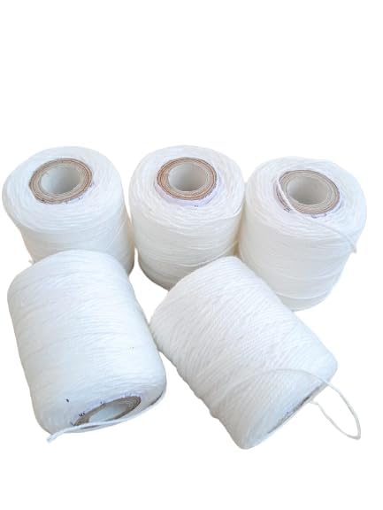 Sorzy 50 Gram Cotton Yarn Thread Roll Unbreakable for Flower Garland Making and Other Crafts, White, Pack of 5