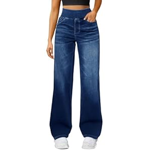 Straight Leg Jeans for Women Wide Leg High Waisted Baggy Boyfriend Jean Loose Elastic Waist Denim Pants