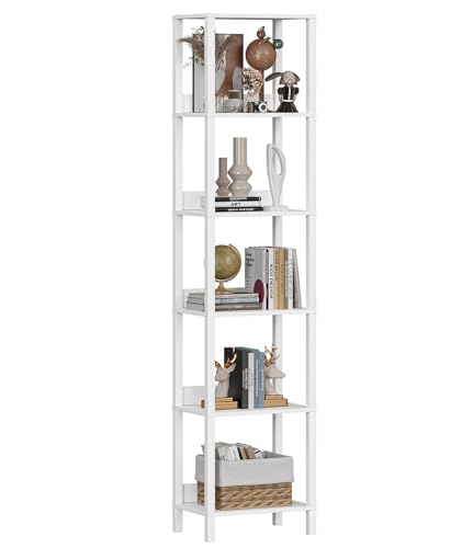 VASIHO Bücherregal, Regal mit 6 Ebenen, Standregal, Büroregal, freistehend, Dekoregal, zur Präsentation, modern, für Wohnzimmer, Schlafzimmer, Weiß SSJ003W