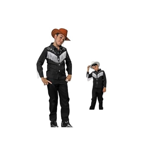 DM Disfraz de Muñeca Rosa vaquera y Muñeco Vaquero negro. Para adultos y niños. Varias tallas. (Talla 10/12 años, Niño)