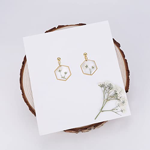 Pressed Flower Earrings | Handmade Earrings Stud | Pressed Baby's Breath Flower Earrings | Resin Dangle Earrings For Woman | Symbol Of Love And Innocence | Gift For Woman | Diameter 16Mm #TOP4