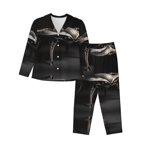 WZYCWB Ensemble de pyjama à manches longues imprimé table basse en forme de femme – Vêtement de détente automne/hiver doux et chaud –, Noir , XL