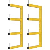 2-Pack Lumber Storage Rack, Wood Storage Racks Wall Mount, Heavy Duty Garage Wood Organizer with 4-Level System, Yellow Utility Rack Organization Up 800 Lbs, Metal Lumber Shelf for Indoor and Outdoor