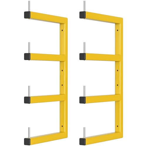 2-Pack Lumber Storage Rack, Wood Storage Racks Wall Mount, Heavy Duty Garage Wood Organizer with 4-Level System, Yellow Utility Rack Organization Up 800 Lbs, Metal Lumber Shelf for Indoor and Outdoor