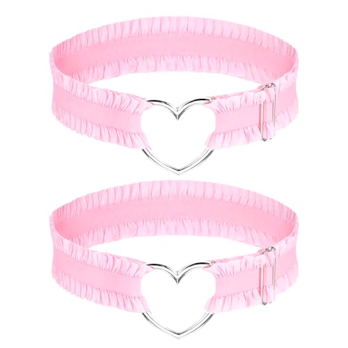 2 Stück Verstellbare Herz-Beinstrumpfbänder, Rosa Adjustable Lace Heart-Shaped Thigh Garter, Verstellbare Spitze herzförmige Oberschenkel...