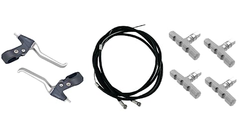 Image of Shrenik Cycle V-Brake Accessories Power Brakes Components || Alloy Clutch Set Silver + Friction Free Long Wire Set + Brake Pads 4 Pcs