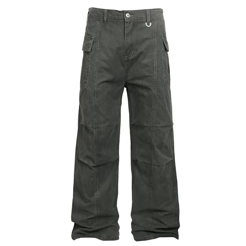 RIPIUM Mens Casual Cargo Pants Baggy Fit Multiple Pockets Loose Wide Leg Streetwear Trousers (34, 2551Green)