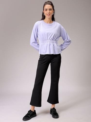 Image of Freehand by The Indian Garage Co Women Fit and Flared Solid Shirred Sweatshirt