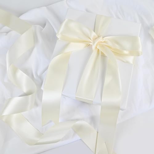 Image of Double Face Continuous Ivory Satin Ribbon 1-1 /2 Inch x 50 Yards Polyester Ivory Ribbon for Gift Wrapping Weddings Party Hair Bows Invitations Decorations and More