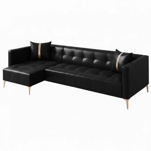 Image of FURNY Styliving 6 Seater Leatherette LHS L Shape Sofa Set (Black) Premium Finish Sectional Sofa | Comfortable & Durable | Ideal for Living Room