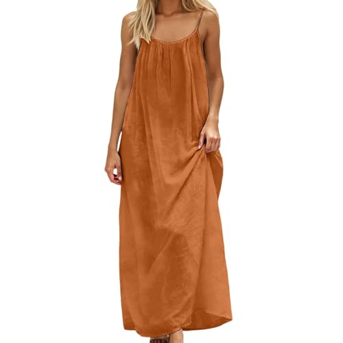 Image of HTHLVMD Backless Cami Dress Summer Dresses for Women 2026 Spaghetti Strap Dresses Womens Solid Color Backless Cami Dress