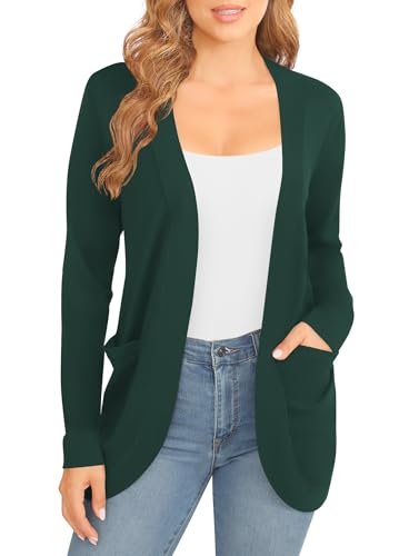 Image of EXCHIC Women's Long Sleeve Lightweight Knit Sweater Cardigan Curved Hem Open Front Cardigans with Pockets