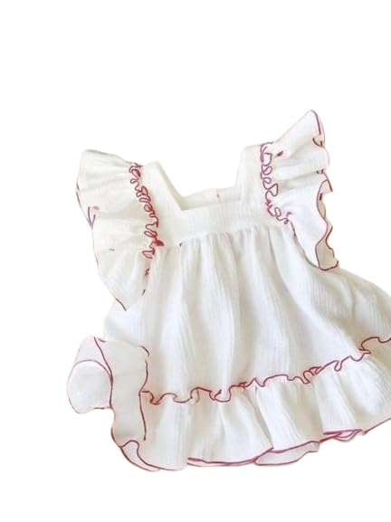 Image of Cotton Blend Round Neck White Frock Dress for Baby Girls