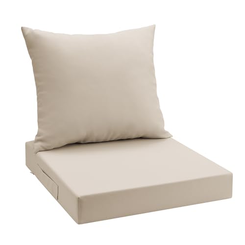 UNIKOME Outdoor Seat Cushions 22 X 22 Inch - Water-Resistant & Fade Resistant Removable Cover Patio Furniture Cushions for Chair Sofa Couch Wicker Beige