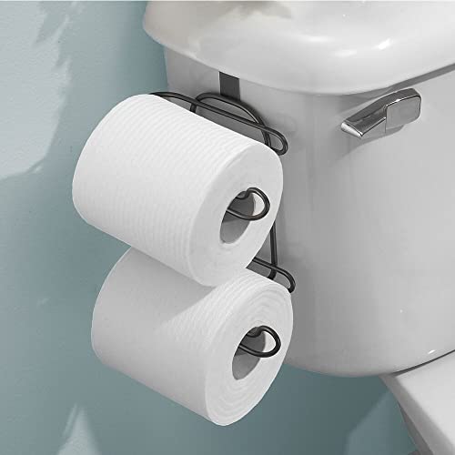 Mdesign Steel Hanging Over The Tank Toilet Paper Holder Toilet Paper Roll Holder Dispenser - For Bathroom Storage - Holds 2 Rolls Toilet Tissues - Space Saving - Concerto Collection- Black #TOP1
