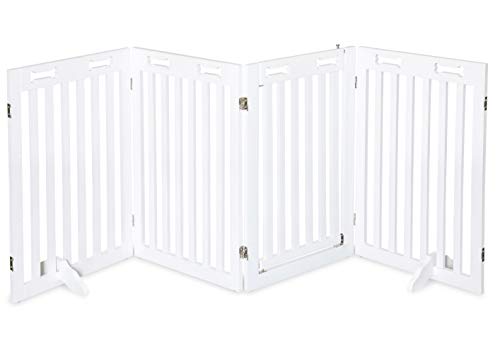 Arf Pets Freestanding Dog Gate with Door, 4 Panel 360° configurable Wooden White Fence, 80" Wide, 31.5" Tall, Foldable, Set of Foot Supporters Included, for The House - Indoor Use - Image 6