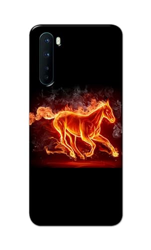 Image of Plastic Printfidaa Printed Hard Back Cover Case For Oneplus Nord 5G-2020 Model|Oneplus Nord 1 Back Cover (Fiery Horse) -112,Black