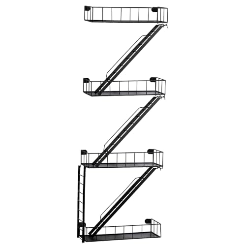 COEAYO Fire Escape Wall Shelf - 4-Tier Trinket & Action Figure Display with Screwdriver & Screws Unique Rustic Floating Action Figure Display for Bathroom & Living Room & Home Decor (4 Tier 1)