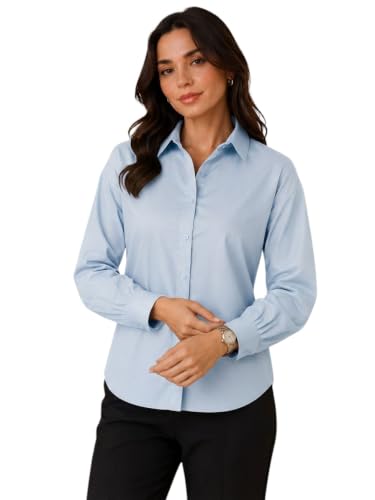 Image of OOMPH! Women's Cotton Solid Relaxed Fit Formal Shirt | Full Sleeve Drop Shoulder Button-Down Office Shirt | Spread Collar Workwear & Smart Casual Top