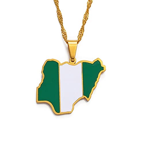HUYUEXIN Nigeria Karte Anhänger Halskette - Ghana Bunte Flaggen Hip-Hop Charme Schmuck, Jamaika Guyana Country Fashion Ethnische Dünne Kette, Partygeschenk Für Frauen/Mädchen/Männer Unisex,Nigeria G,