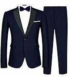 MAGE MALE Men's 2 Piece Suit Notched Lapel One Button Slim Fit Formal Wedding Prom Tuxedo Suits Blazer Pants with Bow Tie Set