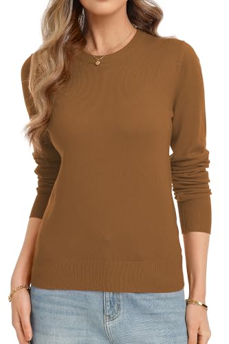 Image of QUALFORT Women's Sweaters Long Sleeve Soft Lightweight Basic Knitted Pullover Sweater