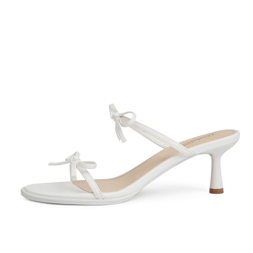 Image of Modatope Two Strap Heeled Sandals for Women Kitten Heel Rounded Toe Heels Women Slip on Open Toe Sandals